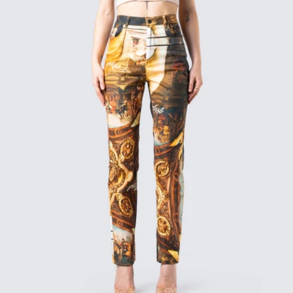 Finesse Printed Straight Leg Pants in Brown and Cream